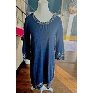Boden Venice Sweater Dress‎ Navy Wool Blend Embroidered Ribbon Size U.S.  8R